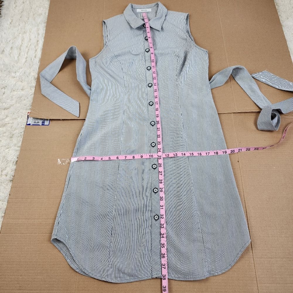 Grace Sleeveless Dress Blue Striped Midi Button Front Cotton Blend Tie Waist 6 - Picture 8 of 12